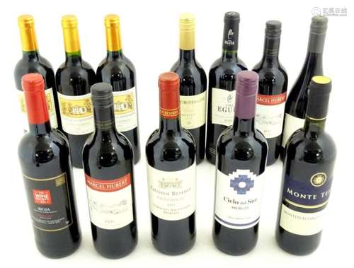 Red Wine : Twelve 750ml bottles of red wine to include three...