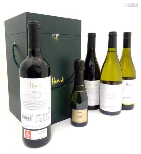 Wine : Four assorted bottles of 750ml Harrods wine, together...