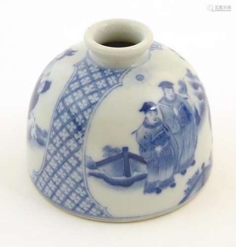 A Chinese blue and white ink pot of dome form decorated with...