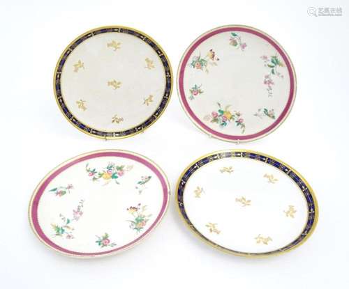 Four 19thC Copeland plates, two decorated with flowers and f...