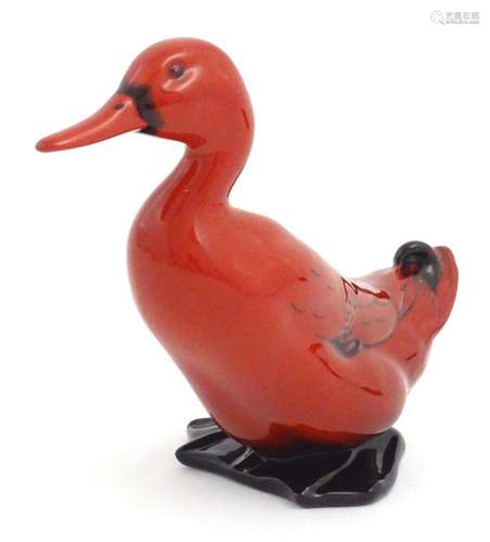 A Royal Doulton flambe model of a duck. Marked under. Approx...