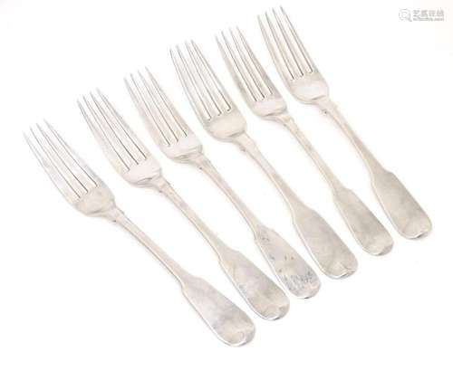 A set of six Geo IV Scottish Fiddle pattern table forks, fou...