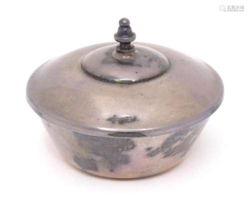 An American sterling silver pot and cover with turquoise ena...