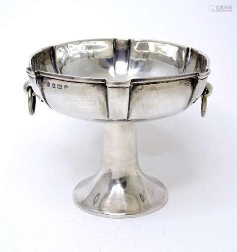 A silver pedestal bon bon / sweetmeat dish with twin ring ha...