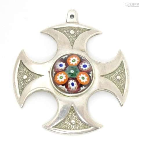 A silver pendant with Caithness glass millefiori detail to c...