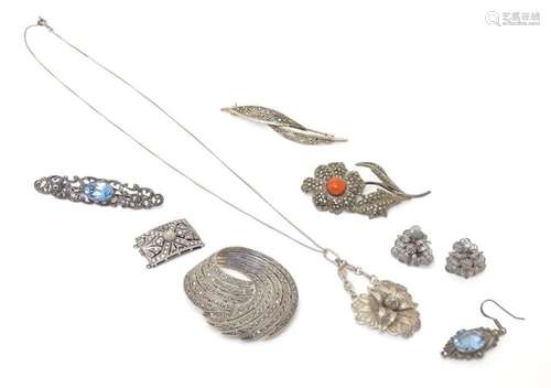 A quantity of assorted marcasite jewellery to include brooch...