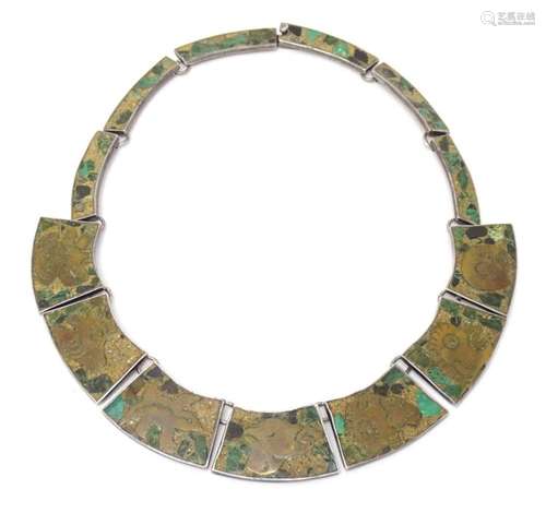 A vintage Mexican silver necklace with malachite detail and ...