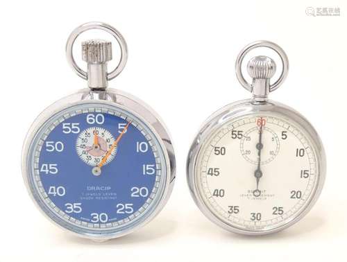 Two Swiss pocket stop watch timers, one with blue dial by Dr...