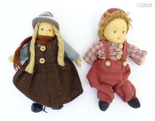 Toys: Two Scandinavian / Norwegian dolls with bisque heads, ...