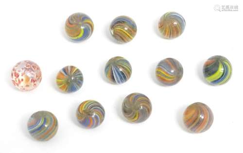 Toys: A quantity of assorted glass marbles, many with colour...