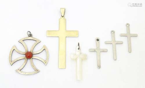 Six assorted cross formed pendants to include silver and whi...