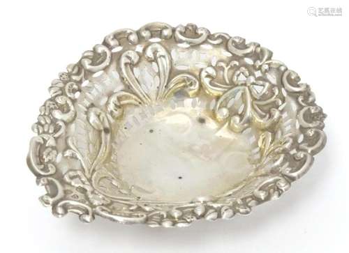 A Victorian silver bon bon dish of stylised heart form, hall...