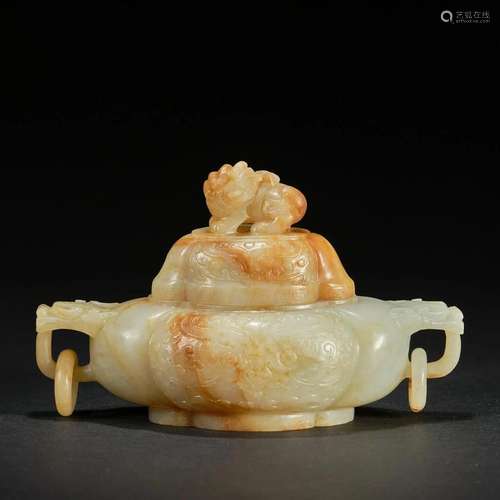 A White and Russet Jade Censer and Cover, Mid-Qing Dynasty (...