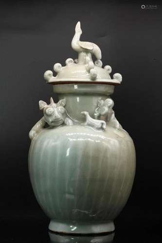 A Longquan Celadon 'Dragon' Urn And Cover, Northern ...