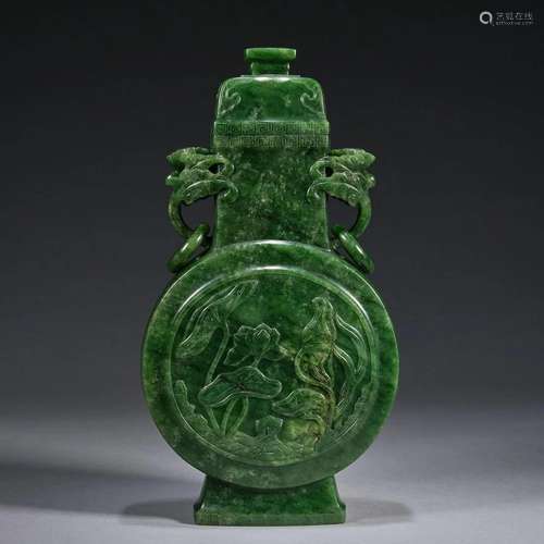 A Spinach Jade Vase and Cover, Qing Dynasty (Private English...