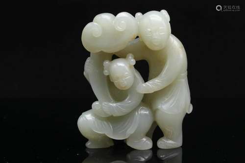 A Pale Celadon Jade Carving of 'Hehe' Boys, Ming Dyn...