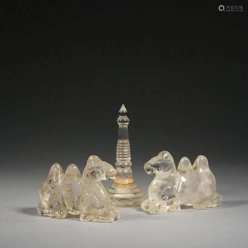 A Set of Rock Crystals A Stupa Tower and Two Camels, Yuan Dy...