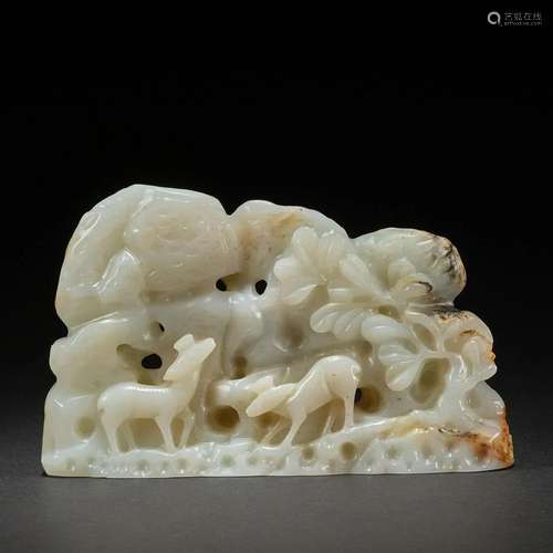 A White Jade 'Deer and Lingzhi' Mountain, Qing Dynas...