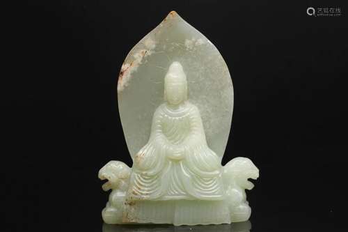 A Very Rare Pale Celadon Jade Figure of Buddha, Probably Nor...