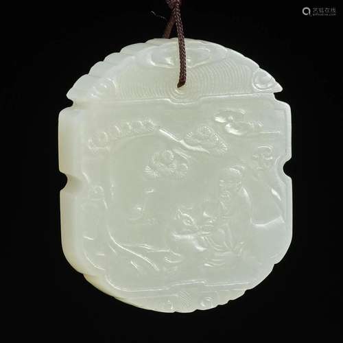 A White Jade Inscribed 'Zi Gang' Plaque, Qing Dynast...