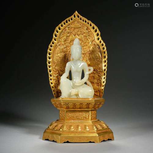 A White Jade and Gilt Copper Figure of Avalokitesvara (Qing ...