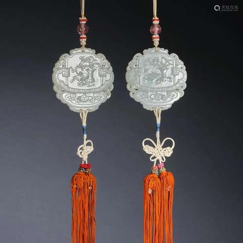 A Pair of White Jade Plaque, Late Qing Dynasty (Private Engl...