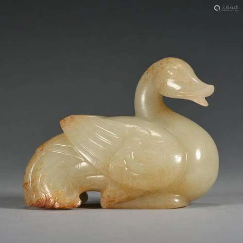 A Pale Celadon Jade Carving 'Goose', Qing Dynasty (P...