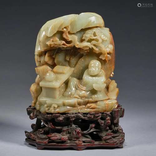 A Celadon Jade Mountain with Wood Stand, Qing Dynasty (Priva...