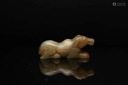 A Pale Celadon Jade Carving of Dog, Qing Dynasty (Private En...