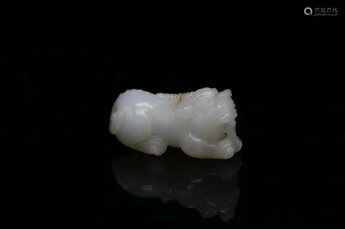 A White Jade Carving of a Unicorn Mythical Creature, Qing Dy...