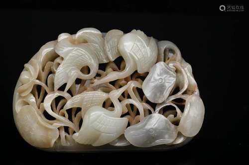 A Pale Celadon Jade with Greyish Inclusion 'Goose and Lo...