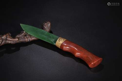 : gem embedded hetian jade daggerSize: 22.6 cm wide and 2.7 ...