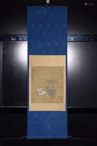 : "Su Chen" "wind figure" silk scroll ve...