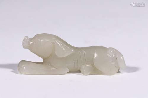 Hetian jade lying dog furnishing articlesSize: 7.8 cm wide a...