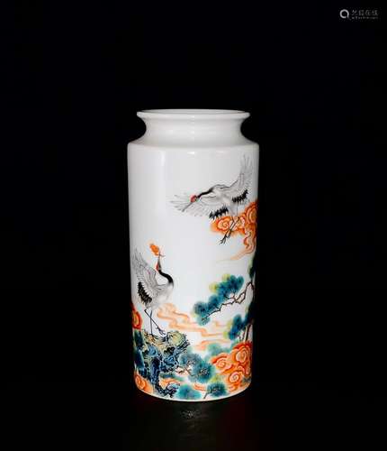 CHINESE POLYCHOME ENAMEL VASE DEPICTING 'CRANE', ...