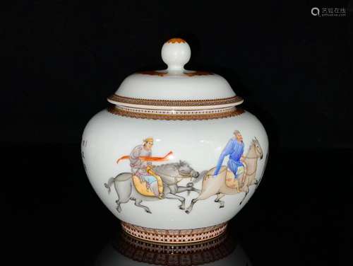 CHINESE GILDED ON POLYCHROME ENAMEL COVERED JAR DEPICTING &#...