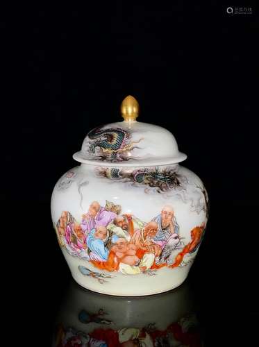 CHINESE GILDED ON POLYCHROME ENAMEL COVERED JAR DEPICTING &#...