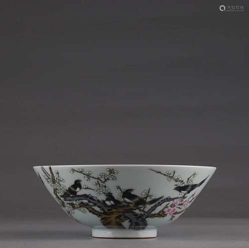 CHINESE FAMILLE-ROSE BOWL DEPICTING 'BIRD AND PRUNUS'...