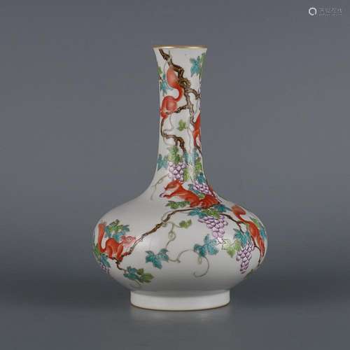 CHINESE FAMILLE-ROSE VASE DEPICTING 'SQUIRREL AND GRAPE&...