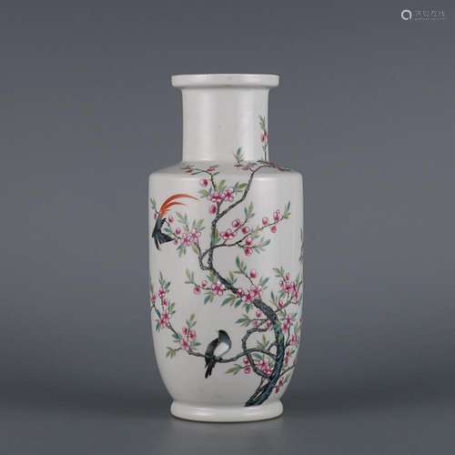 CHINESE FAMILLE-ROSE MALLET VASE DEPICTING 'BIRD AND FLO...