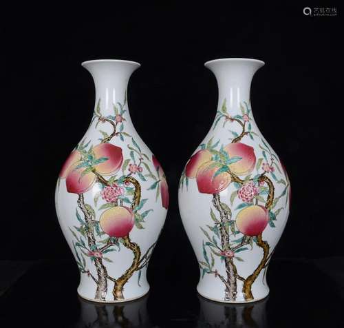 CHINESE FAMILLE-ROSE VASE DEPICTING 'PEACH', 'QI...