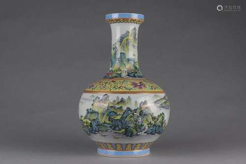 CHINESE GILDED ON FAMILLE-ROSE VASE DEPICTING 'LANDSCAPE...