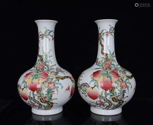 CHINESE FAMILLE-ROSE VASE DEPICTING 'PEACH', 'QI...