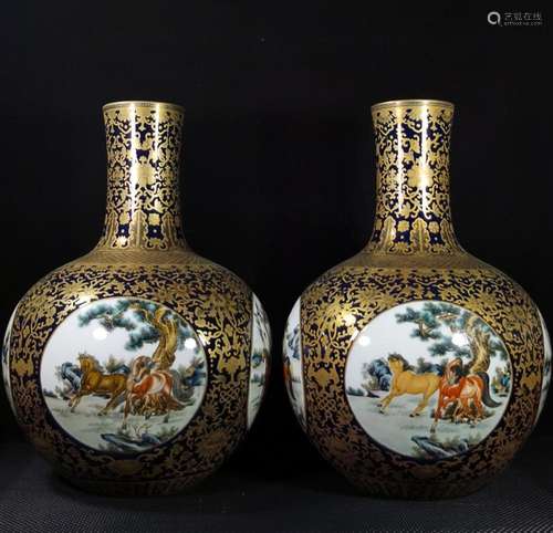 CHINESE GILDED ON FAMILLE-ROSE GLOBULAR VASE DEPICTING '...