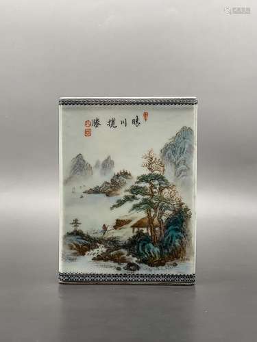 CHINESE MOCAI BRUSHPOT DEPICTING 'LANDSCAPE' AND ...