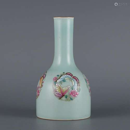 CHINESE CELADON-GLAZED FAMILLE-ROSE HANDBELL-FORM ZUN VASE D...