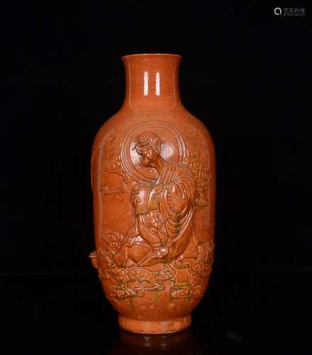 CHINESE IRON-RED-GLAZED VASE DEPICTING 'ARHAT', '...