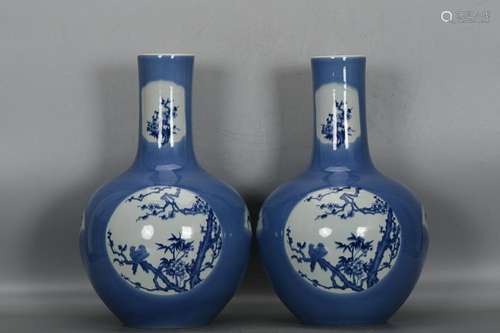 TWO CHINESE SKY-BLUE-GLAZED GLOBULAR VASES DEPICTING 'LA...