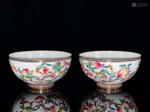 CHINESE POLYCHROME ENAMEL BOWL DEPICTING 'BAT AND PEACH&...