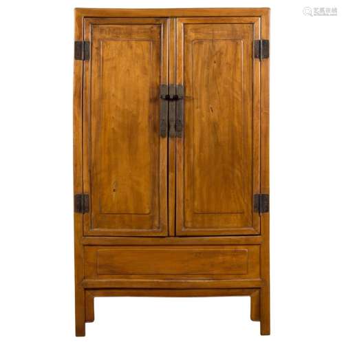 Chinese Vintage Natural Elmwood Cabinet with Brass Hardware ...